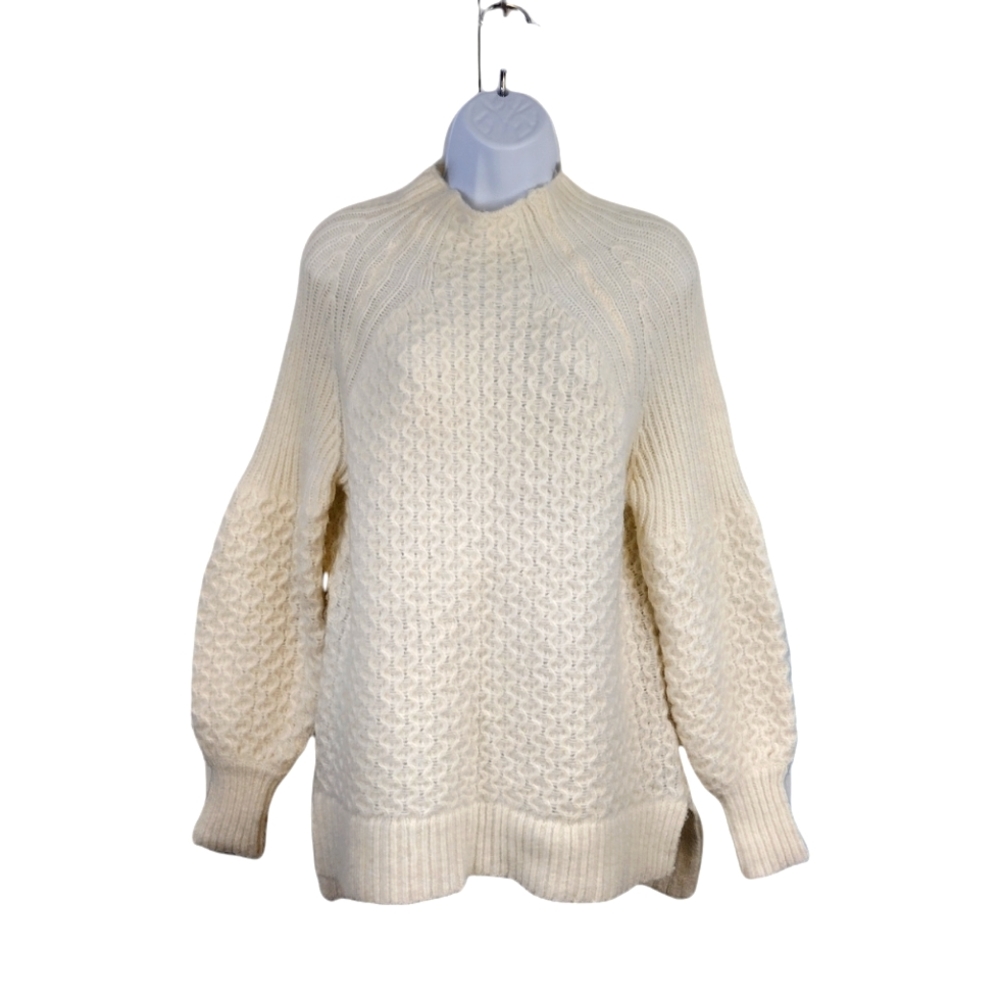 Anthropologie Cream Cable-Knit Turtleneck Sweater
